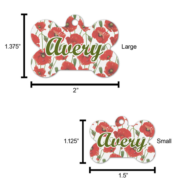 Poppies Bone Shaped Dog ID Tag - Large - Scale