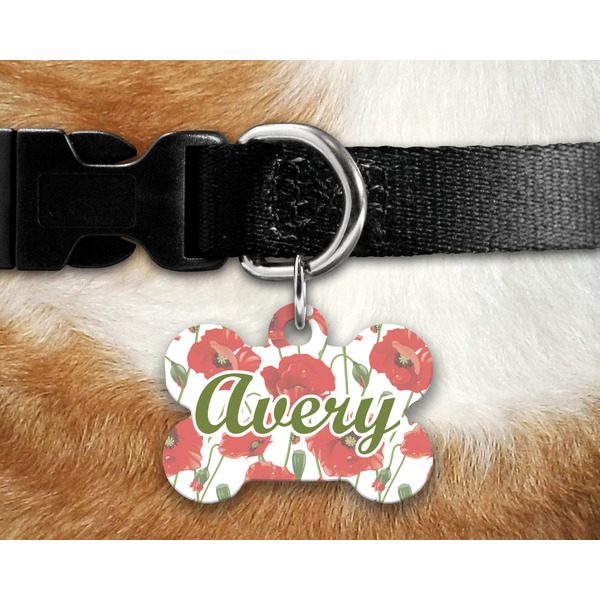 Poppies Bone Shaped Dog Tag on Collar & Dog
