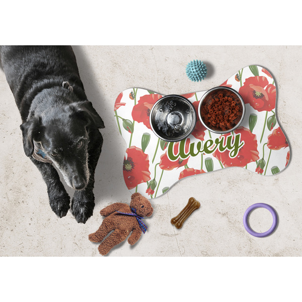 Poppies Bone Shaped Mat w/ Food & Water