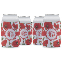 Poppies Can Cooler (12 oz) - Set of 4 w/ Monogram