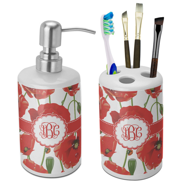 Custom Poppies Ceramic Bathroom Accessories Set (Personalized)