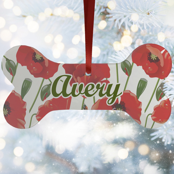 Custom Poppies Ceramic Dog Ornament w/ Monograms