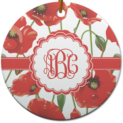 Poppies Round Ceramic Ornament w/ Monogram