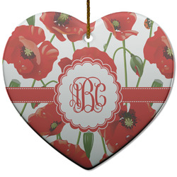 Poppies Heart Ceramic Ornament w/ Monogram