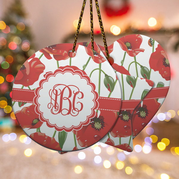 Custom Poppies Ceramic Ornament w/ Monogram
