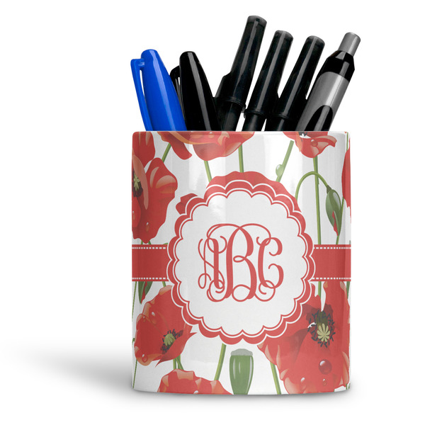 Custom Poppies Ceramic Pen Holder