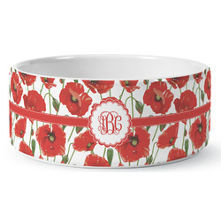 Poppies Ceramic Dog Bowl - Large (Personalized)
