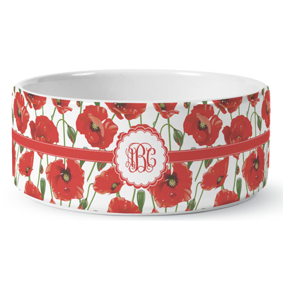 Poppies Ceramic Dog Bowl - Medium (Personalized)