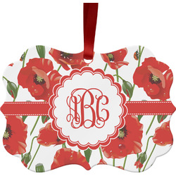 Poppies Metal Frame Ornament - Double Sided w/ Monogram