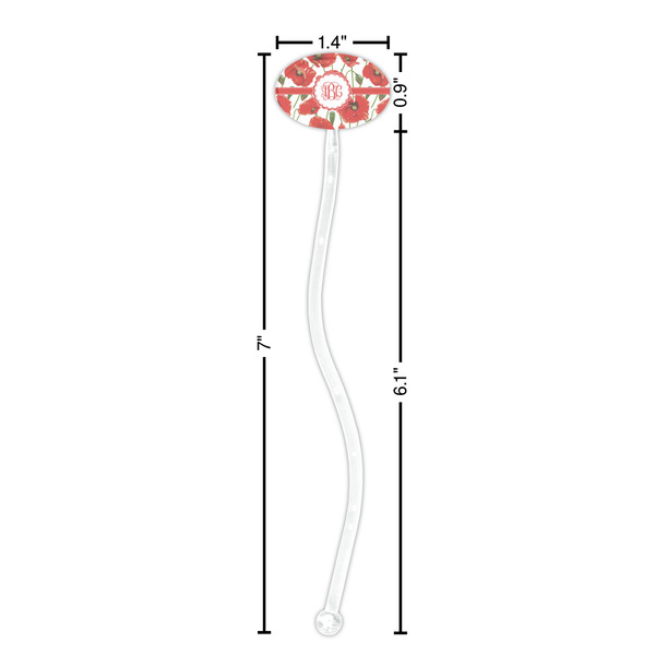Poppies Clear Plastic 7" Stir Stick - Oval - Dimensions