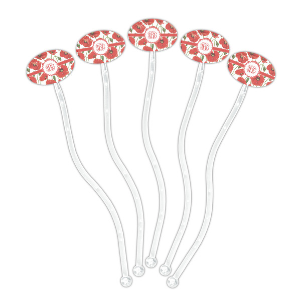 Poppies Clear Plastic 7" Stir Stick - Oval - Fan