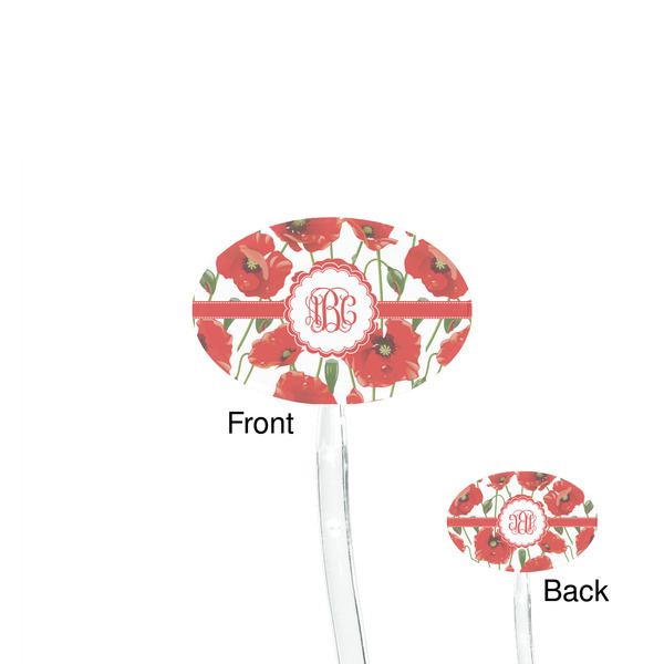 Poppies Clear Plastic 7" Stir Stick - Oval - Front & Back