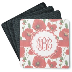 Poppies Square Rubber Backed Coasters - Set of 4 (Personalized)
