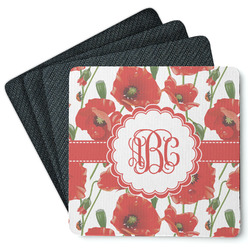 Poppies Square Rubber Backed Coasters - Set of 4 (Personalized)