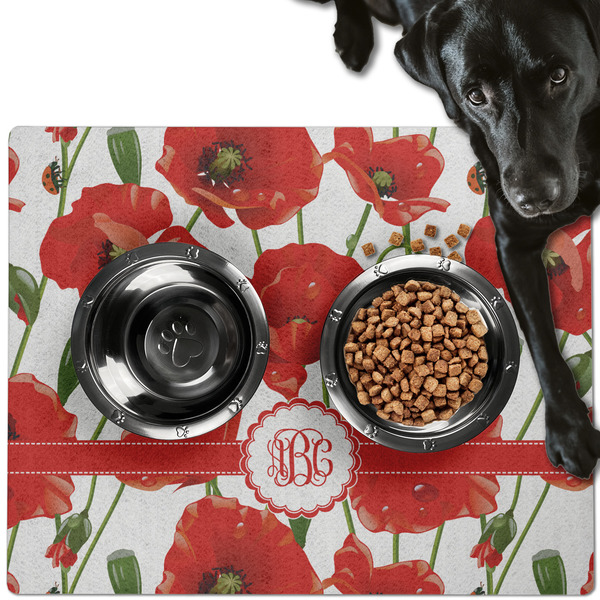 Custom Poppies Dog Food Mat - Large w/ Monogram