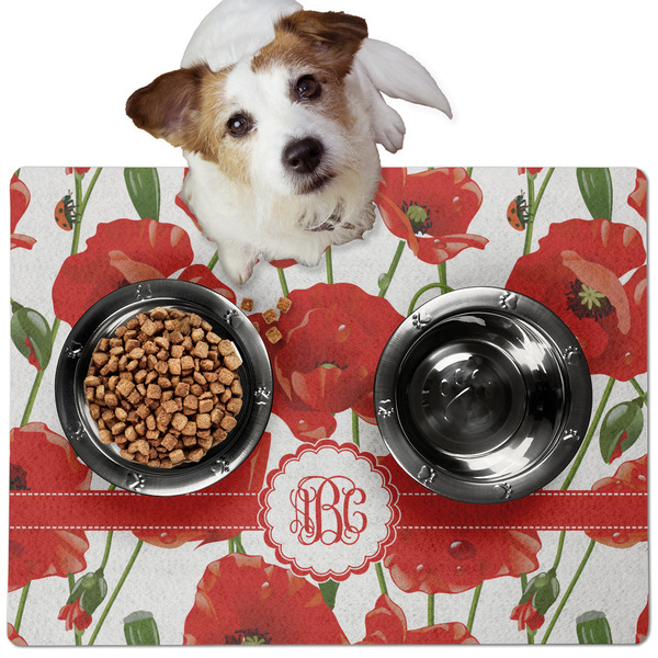 Custom Poppies Dog Food Mat - Medium w/ Monogram