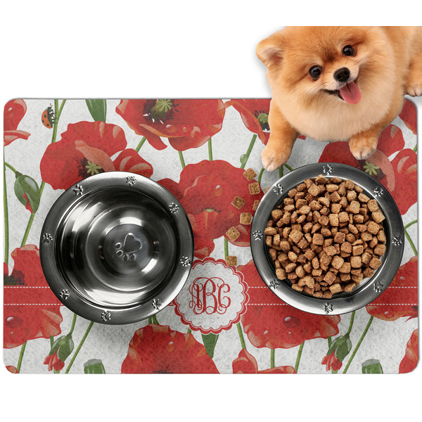 Custom Poppies Dog Food Mat - Small w/ Monogram