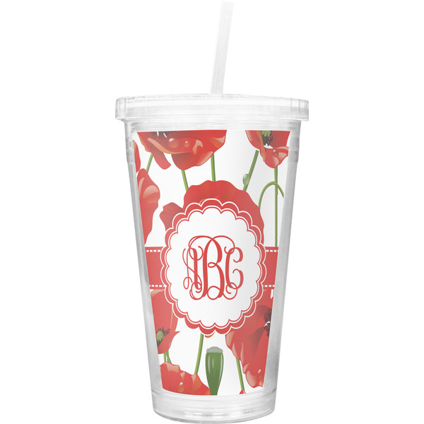 Custom Poppies Double Wall Tumbler with Straw (Personalized)