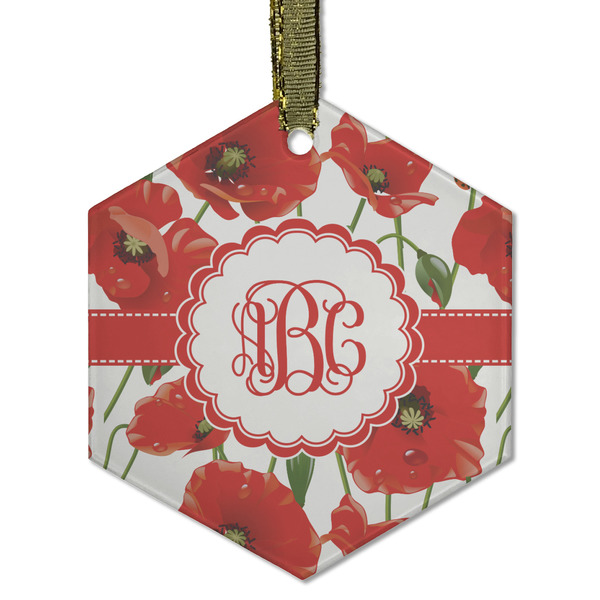 Custom Poppies Flat Glass Ornament - Hexagon w/ Monogram