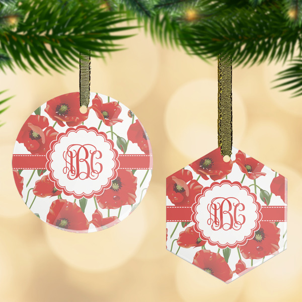 Custom Poppies Flat Glass Ornament w/ Monogram