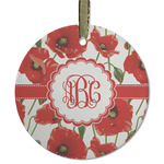 Poppies Flat Glass Ornament - Round w/ Monogram