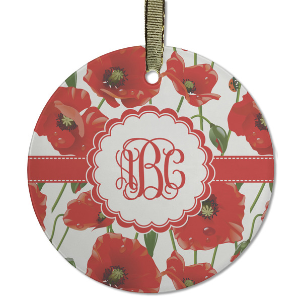 Custom Poppies Flat Glass Ornament - Round w/ Monogram
