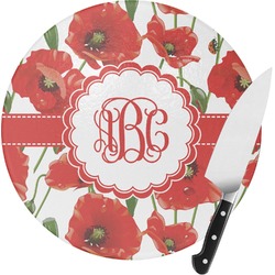 Poppies Round Glass Cutting Board (Personalized)
