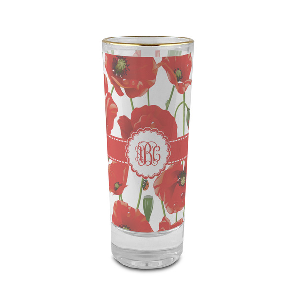 Custom Poppies 2 oz Shot Glass -  Glass with Gold Rim - Set of 4 (Personalized)
