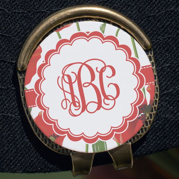 Poppies Golf Ball Marker Hat Clip - Gold - Close Up