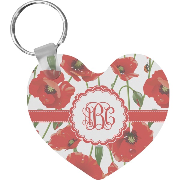 Custom Poppies Heart Plastic Keychain w/ Monogram
