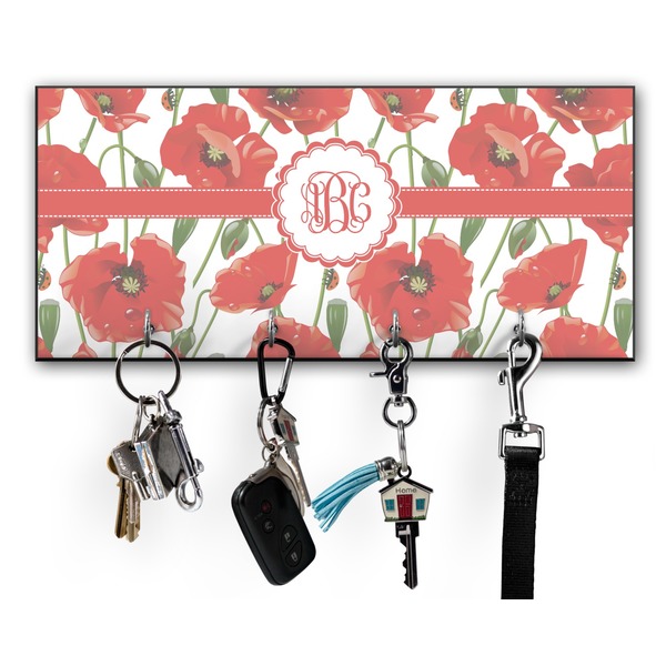 Custom Poppies Key Hanger w/ 4 Hooks w/ Monogram