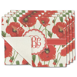 Poppies Single-Sided Linen Placemat - Set of 4 w/ Monogram
