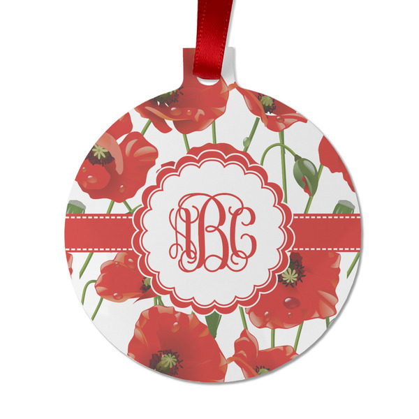 Custom Poppies Metal Ball Ornament - Double Sided w/ Monogram