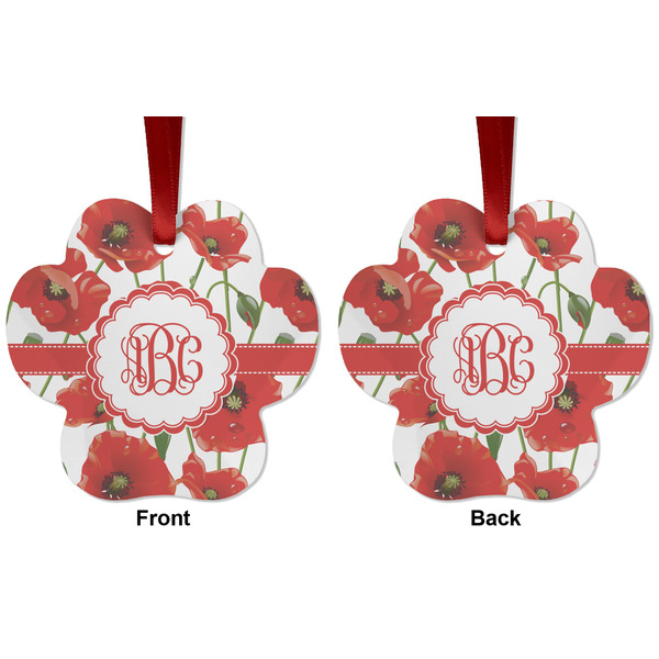 Poppies Metal Paw Ornament - Front and Back