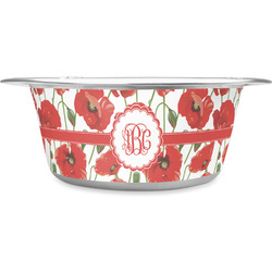 Poppies Stainless Steel Dog Bowl - Large (Personalized)