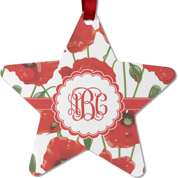 Custom Poppies Metal Star Ornament - Double Sided w/ Monogram