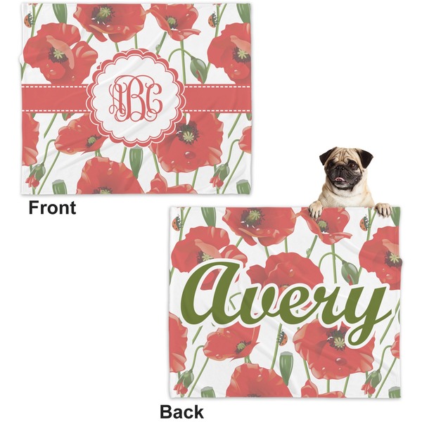 Poppies Microfleece Dog Blanket - Large- Front & Back