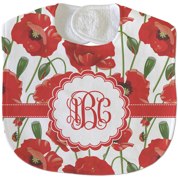 Custom Poppies Velour Baby Bib w/ Monogram