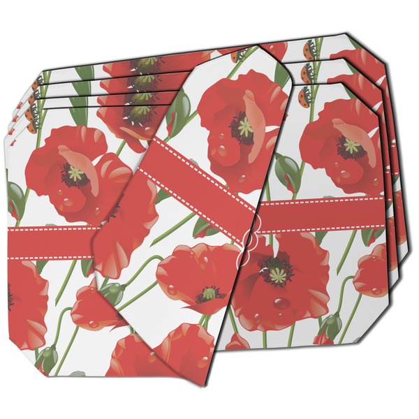 Custom Poppies Dining Table Mat - Octagon - Set of 4 (Double-SIded) w/ Monogram