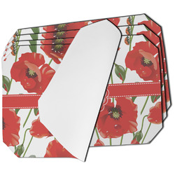 Poppies Dining Table Mat - Octagon - Set of 4 (Single-Sided) w/ Monogram