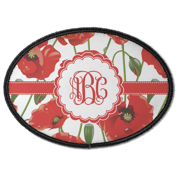 Custom Poppies Iron On Oval Patch w/ Monogram