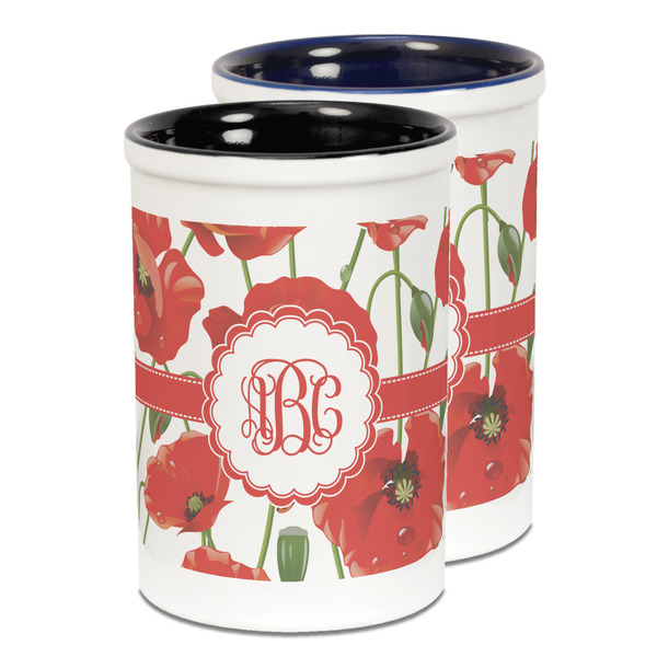 Custom Poppies Ceramic Pencil Holder - Large