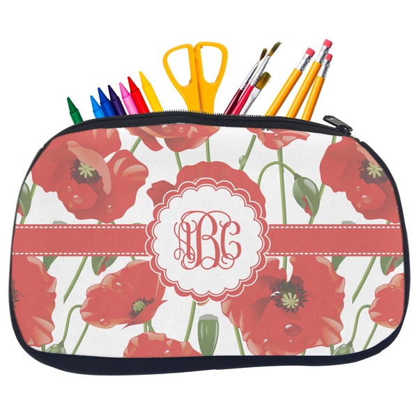 Custom Poppies Neoprene Pencil Case - Medium w/ Monogram