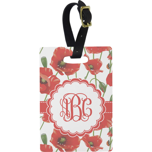 Custom Poppies Plastic Luggage Tag - Rectangular w/ Monogram