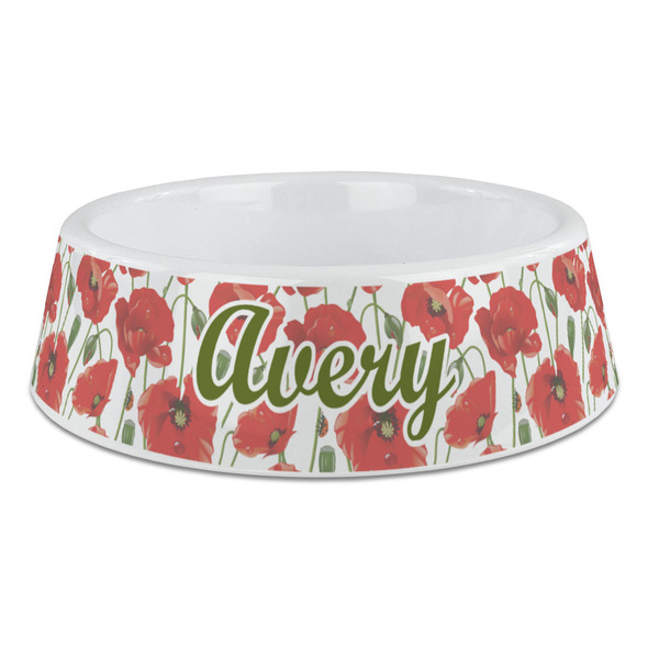 Custom Poppies Plastic Dog Bowl - Large (Personalized)