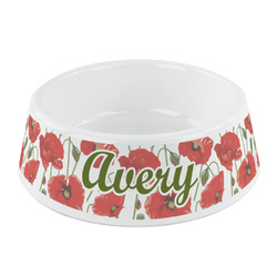 Poppies Plastic Dog Bowl - Small (Personalized)
