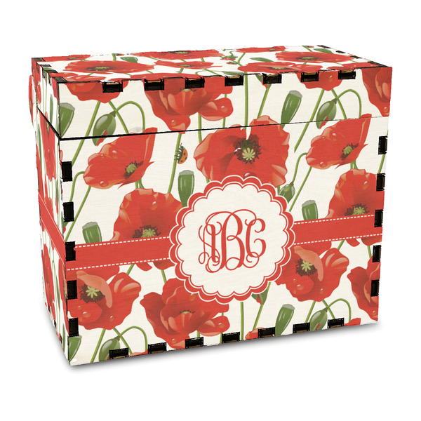 Custom Poppies Wood Recipe Box - Full Color Print (Personalized)