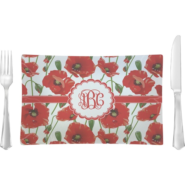 Custom Poppies Rectangular Glass Lunch / Dinner Plate - Single or Set (Personalized)