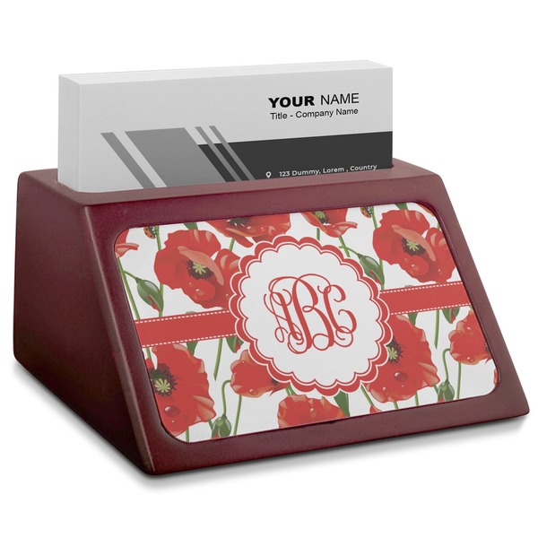 Custom Poppies Red Mahogany Business Card Holder (Personalized)