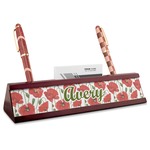 Poppies Red Mahogany Nameplate with Business Card Holder (Personalized)